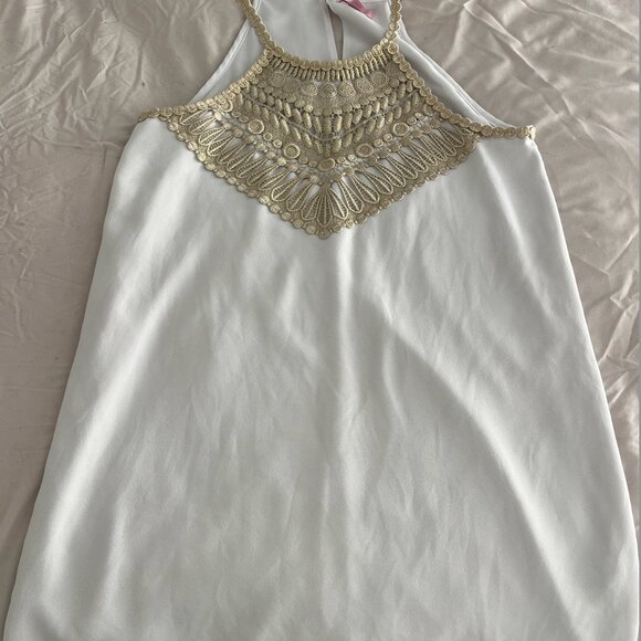 Lilly Pulitzer White Shift Dress with Gold Embellishment Size 8 - Picture 4 of 4